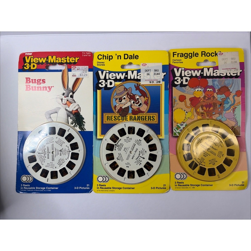 Lot of 3 Vintage View-Master 3D Reels Bugs Bunny Chip n Dale Fraggle Rock Sealed